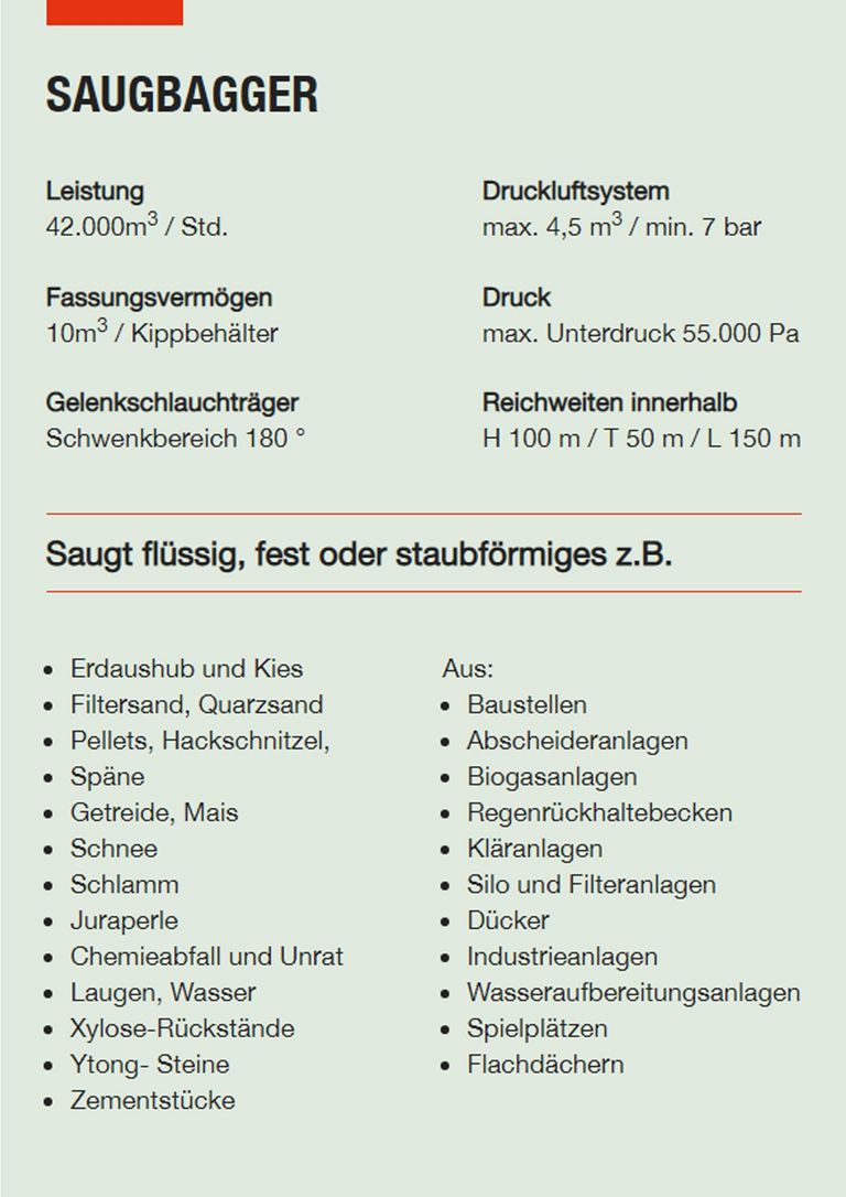 Saugbagger Kelkheim - Technische Daten Saugbagger